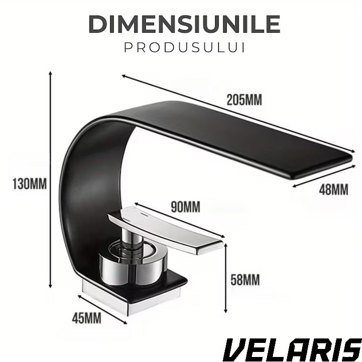 Robinet baie tip cascada din alama inaltime 13 cm conexiune 3/8 montaj chiuveta design modern, negru mat