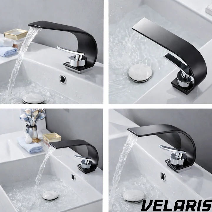 Robinet baie tip cascada din alama inaltime 13 cm conexiune 3/8 montaj chiuveta design modern, negru mat