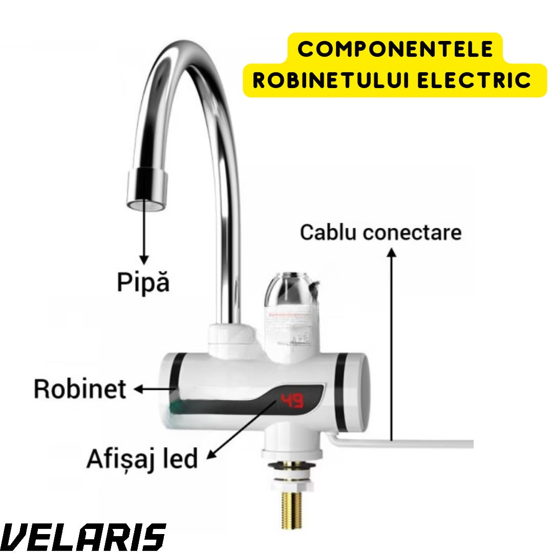 Robinet electric Model RX-00701, LED, apa calda instant, WSN + Filtru pentru apa, montabil pe robinet, Alb