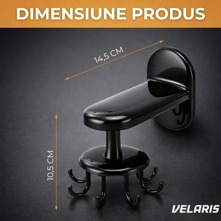 Suport rotativ pentru ustensile de bucătărie, 360°, negru, 14.5 x 6.5 x 10.5 cm, PP