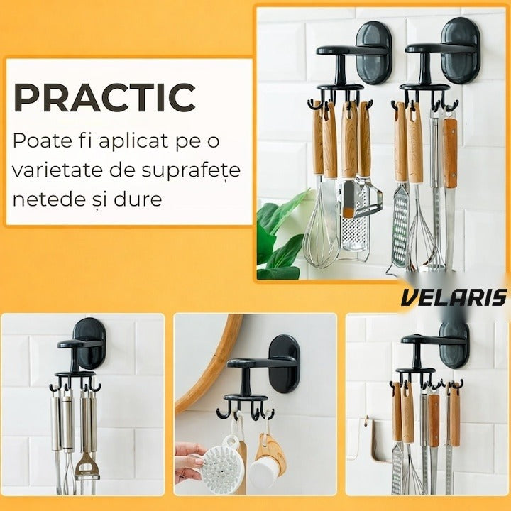 Suport rotativ pentru ustensile de bucătărie, 360°, negru, 14.5 x 6.5 x 10.5 cm, PP