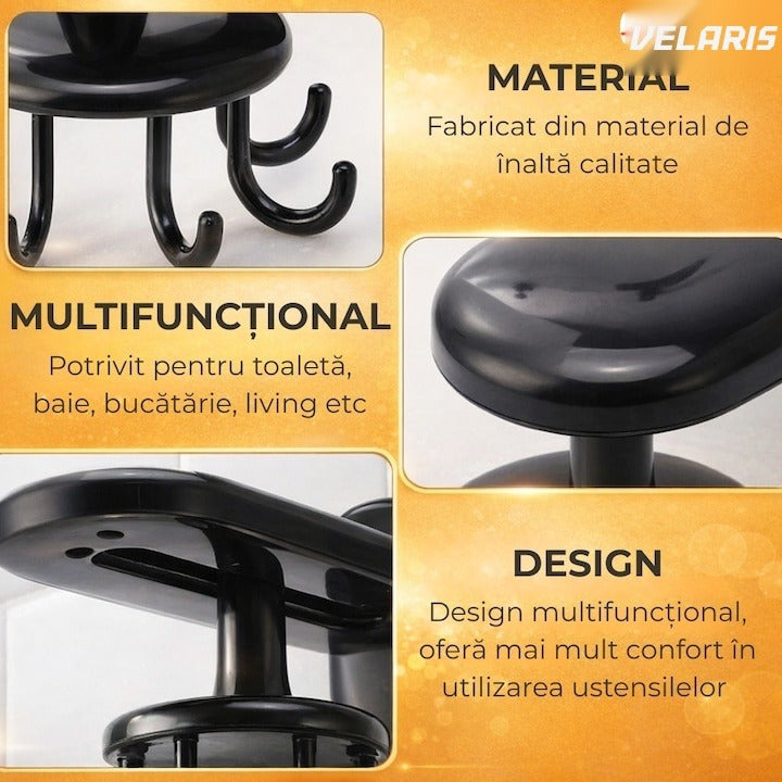 Suport rotativ pentru ustensile de bucătărie, 360°, negru, 14.5 x 6.5 x 10.5 cm, PP