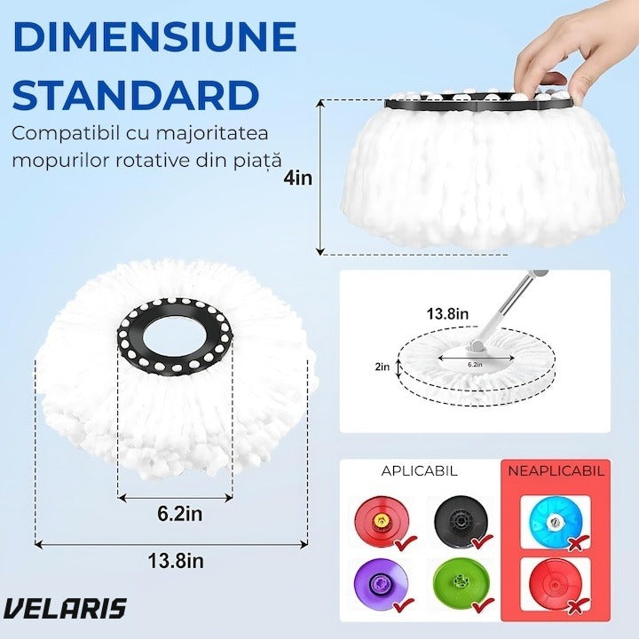 Set mop rotativ cu găleată, dublu sens, cap microfibră, sistem stoarcere, înălțime reglabilă, alb/gri