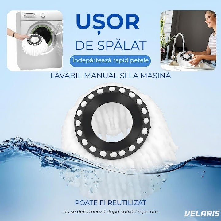 Set mop rotativ cu găleată, dublu sens, cap microfibră, sistem stoarcere, înălțime reglabilă, alb/gri