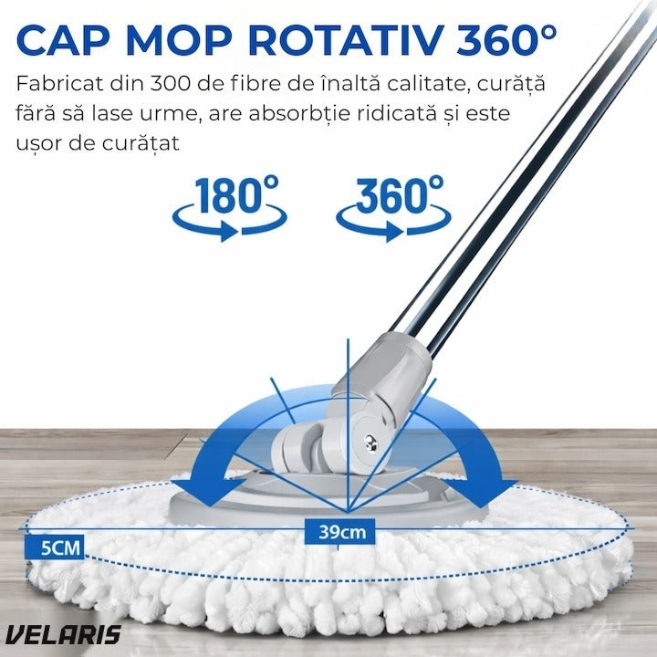 Set mop rotativ cu găleată, dublu sens, cap microfibră, sistem stoarcere, înălțime reglabilă, alb/gri