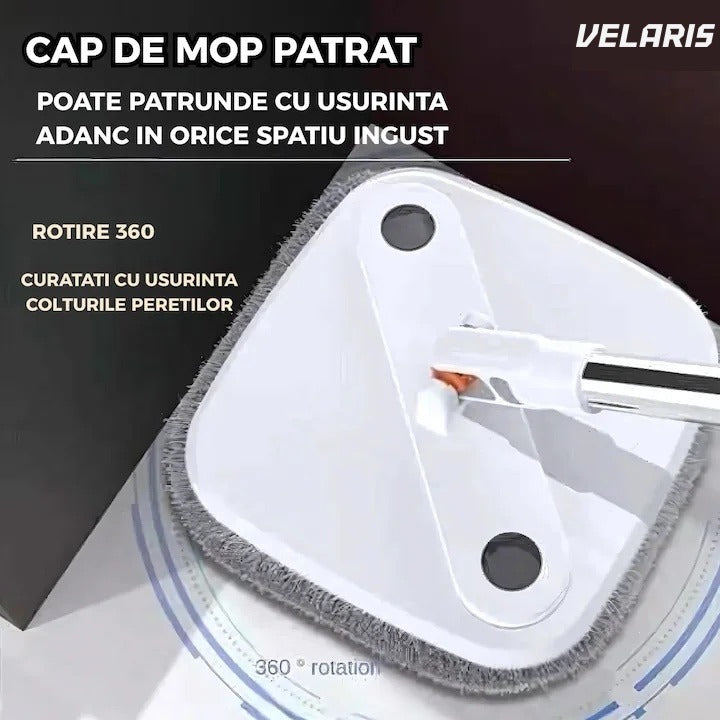 Mop rotativ cu găleată, 2 lavete microfibră, funcție de autocurățare, rotire 360°, stors automat, gri deschis