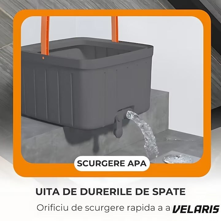 Mop rotativ cu găleată, 2 lavete microfibră, funcție de autocurățare, rotire 360°, stors automat, gri deschis