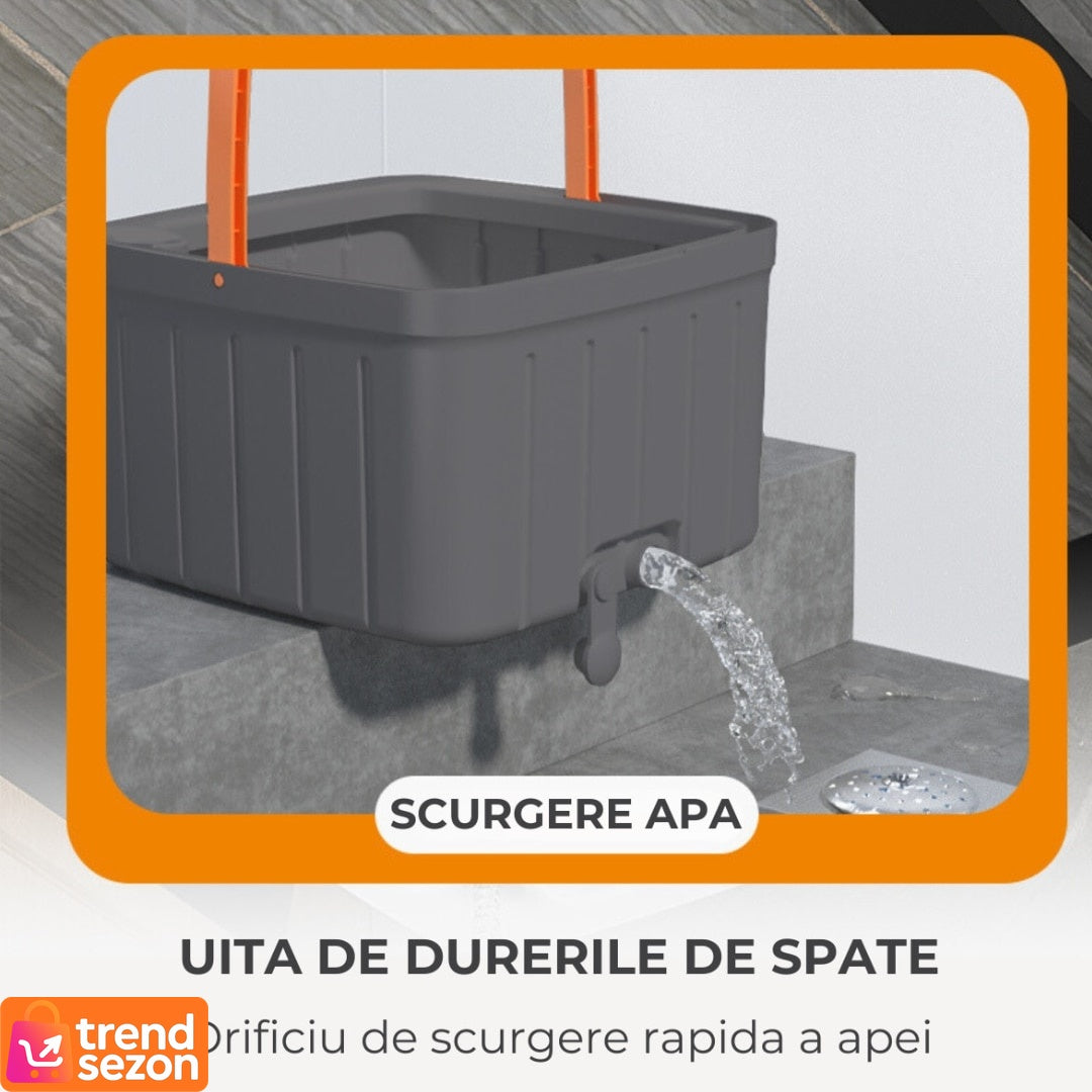Mop rotativ cu găleată, 2 lavete microfibră, funcție de autocurățare, rotire 360°, stors automat, gri închis