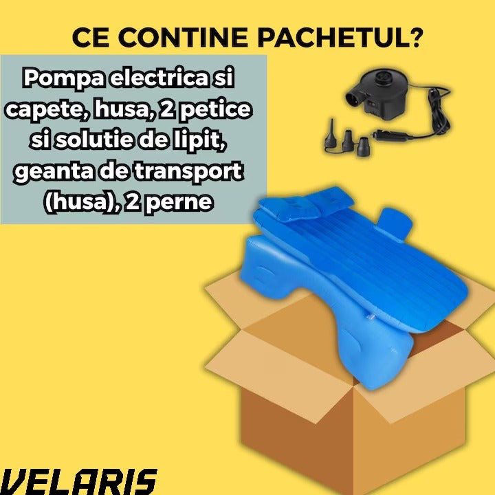 Saltea Gonflabila Auto cu Perne si Suport de Echilibru, Ideala pentru Bancheta din Spate, Camping, Calatorii si Relaxare, Albastru