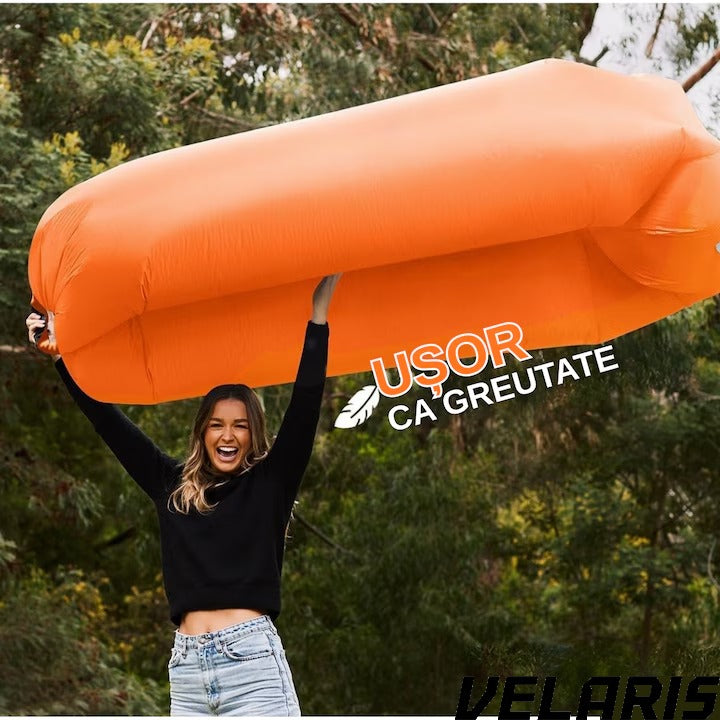 Saltea gonflabila tip sezlong Lazybag, material rezistent, umflare fara pompa, pentru plaja/picnic/camping, rucsac de depozitare, 190 x 70 cm,Portocaliu