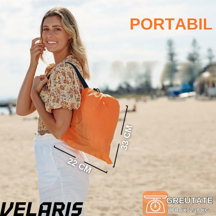 Saltea gonflabila tip sezlong Lazybag, material rezistent, umflare fara pompa, pentru plaja/picnic/camping, rucsac de depozitare, 190 x 70 cm,Portocaliu