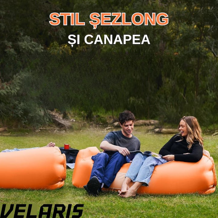 Saltea gonflabila tip sezlong Lazybag, material rezistent, umflare fara pompa, pentru plaja/picnic/camping, rucsac de depozitare, 190 x 70 cm,Portocaliu