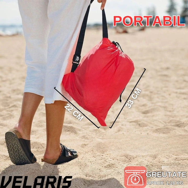 Saltea gonflabila tip sezlong Lazybag, material rezistent, umflare fara pompa, pentru plaja/picnic/camping, rucsac de depozitare, 190 x 70 cm,rosu