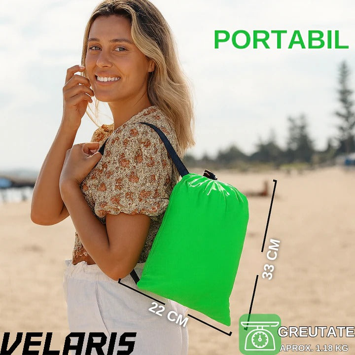 Saltea gonflabila tip sezlong Lazybag, material rezistent, umflare fara pompa, pentru plaja/picnic/camping, rucsac de depozitare, 190 x 70 cm, verde