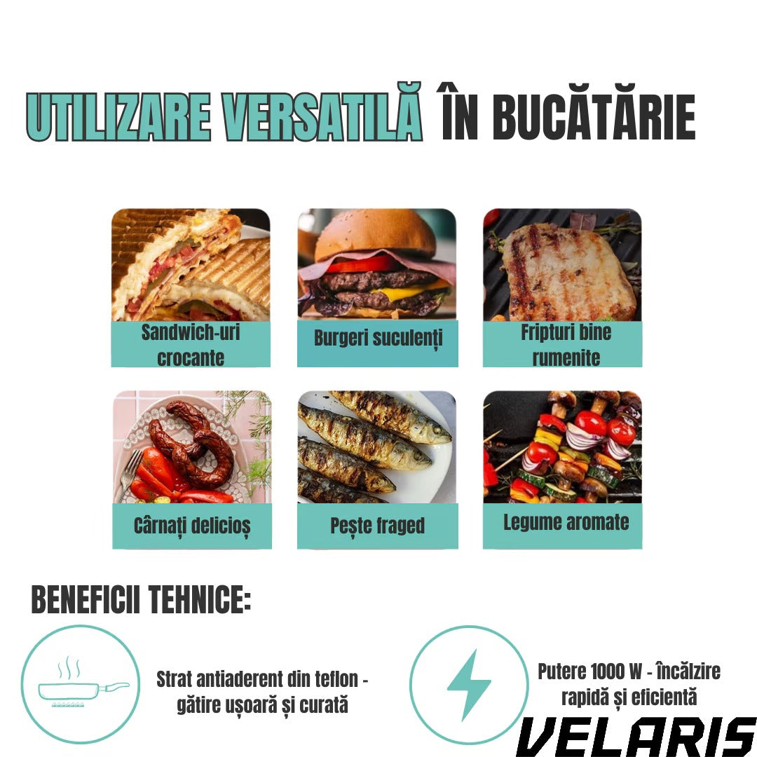 Sandwich-maker 3in1, grill/presa panini, 1800W, Negru/Argintiu