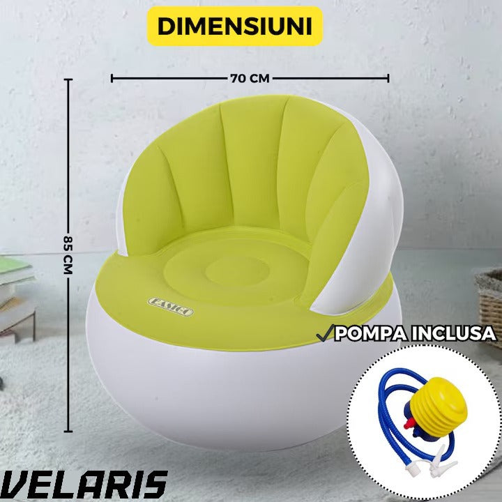 Scaun gonflabil confortabil cu pompa inclusa, design modern, dimensiuni 85x70 cm, ideal pentru interior si exterior, GALBEN