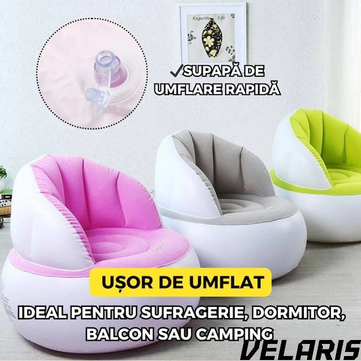 Scaun gonflabil confortabil cu pompa inclusa, design modern, dimensiuni 85x70 cm, ideal pentru interior si exterior, GALBEN