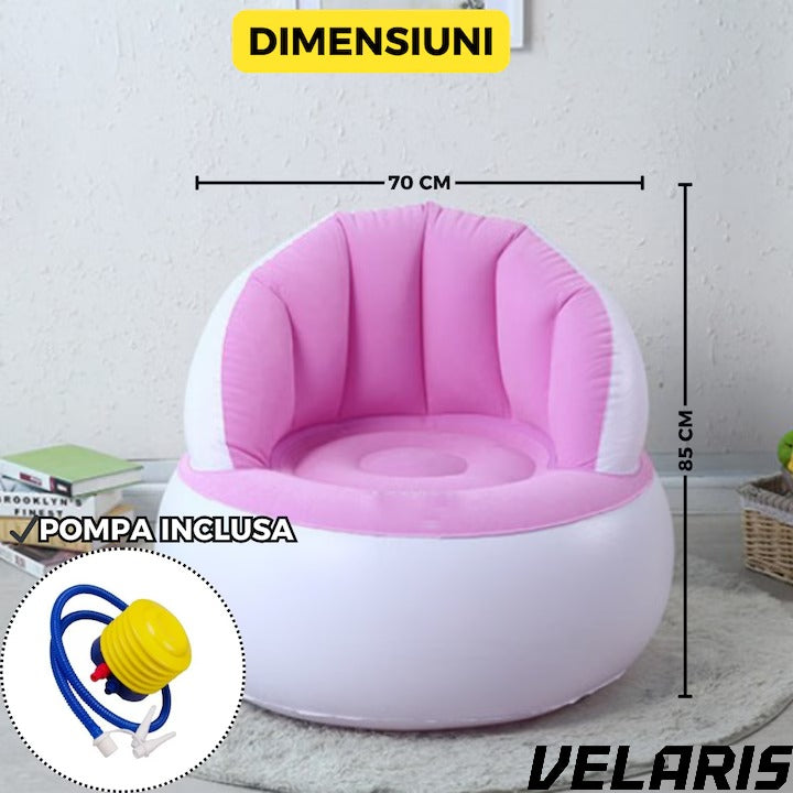 Scaun gonflabil confortabil cu pompa inclusa, design modern, dimensiuni 85x70 cm, ideal pentru interior si exterior, roz