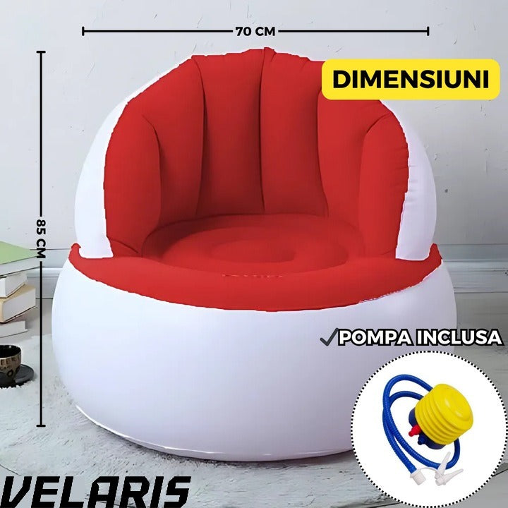 Scaun gonflabil confortabil cu pompa inclusa, design modern, dimensiuni 85x70 cm, ideal pentru interior si exterior, Rosu