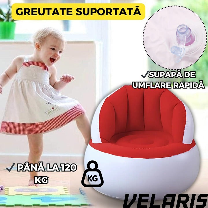 Scaun gonflabil confortabil cu pompa inclusa, design modern, dimensiuni 85x70 cm, ideal pentru interior si exterior, Rosu