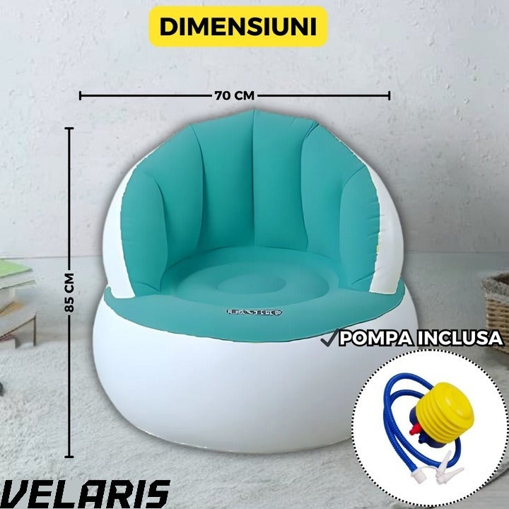Scaun gonflabil confortabil cu pompa inclusa, design modern, dimensiuni 85x70 cm, ideal pentru interior si exterior, Turcoaz