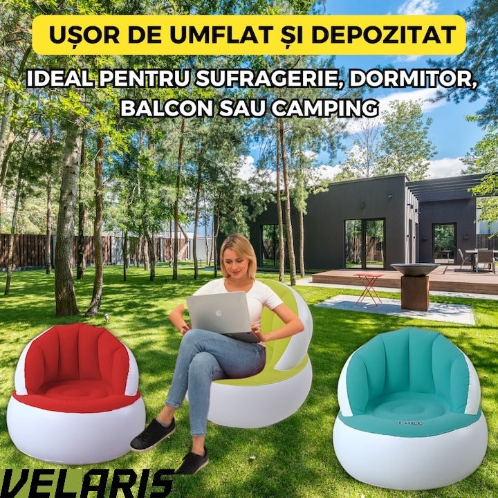 Scaun gonflabil confortabil cu pompa inclusa, design modern, dimensiuni 85x70 cm, ideal pentru interior si exterior, Turcoaz