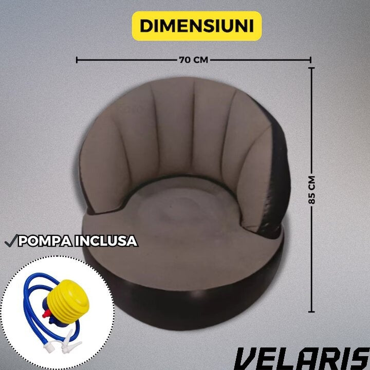 Scaun gonflabil confortabil cu pompa inclusa, design modern, dimensiuni 85x70 cm, ideal pentru interior si exterior, Gri