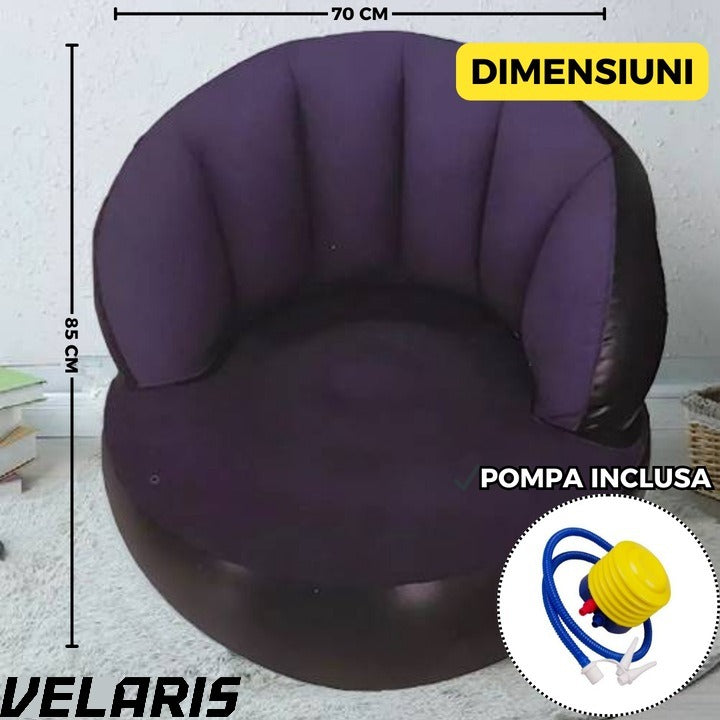 Scaun gonflabil confortabil cu pompa inclusa, design modern, dimensiuni 85x70 cm, ideal pentru interior si exterior, Mov