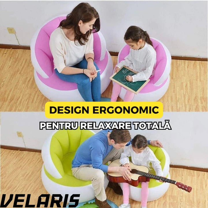 Scaun gonflabil confortabil cu pompa inclusa, design modern, dimensiuni 85x70 cm, ideal pentru interior si exterior, Mov