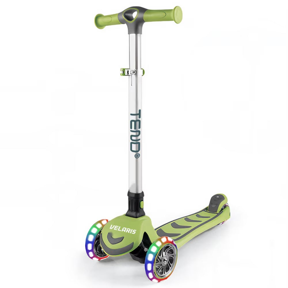 Trotineta copii cu LED, 3 roți, pliabilă, reglabilă, frână integrată, 3-11 ani, verde