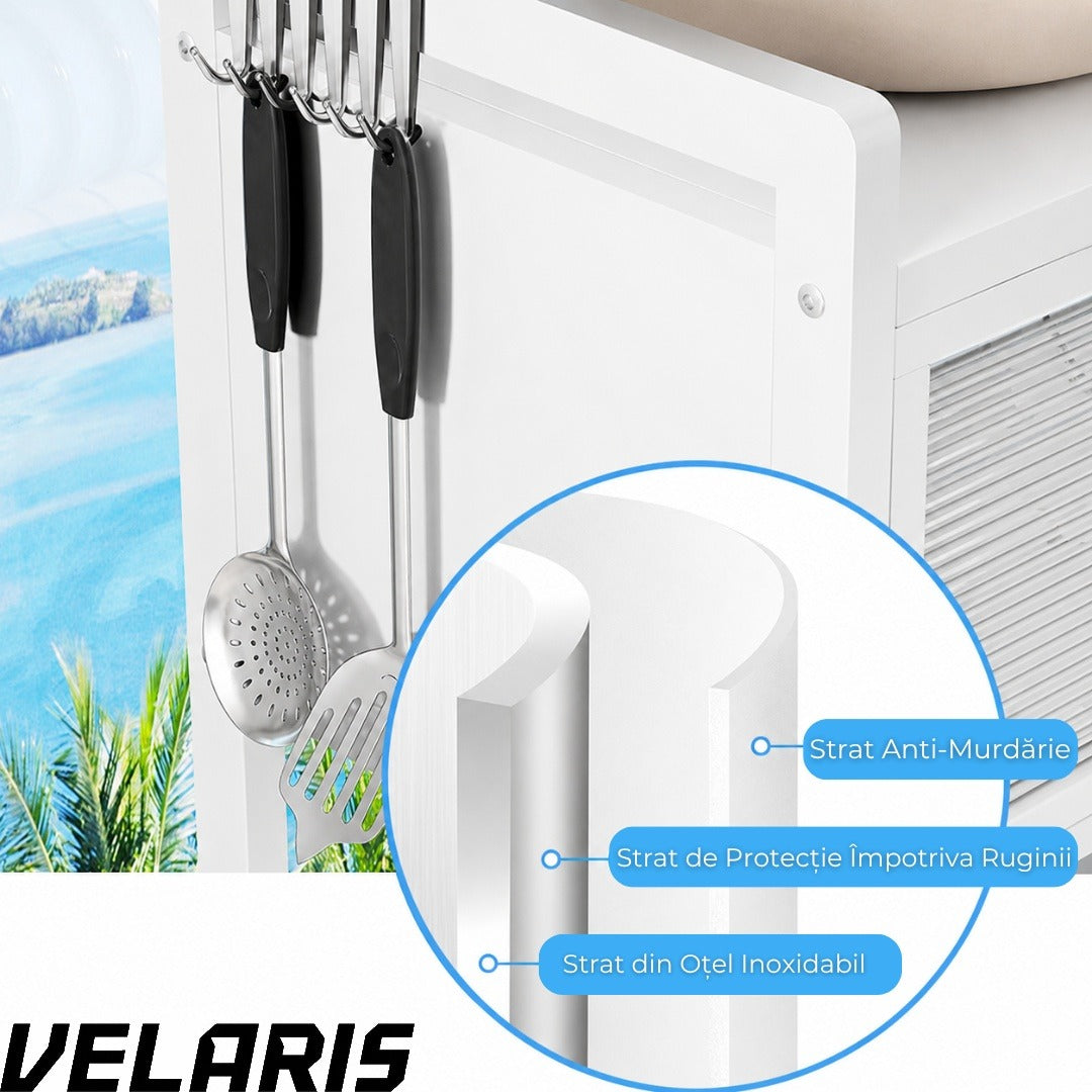 Scurgator Vase deasupra Chiuvetei 105CM Alb, Raft Multifunctional cu 3 Niveluri, Suport Tacamuri si Cutite, Organizator Bucatarie din Inox cu Usi Rabatabile AntiPraf
