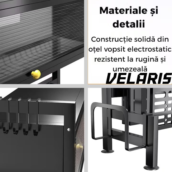 Scurgator vase deasupra chiuvetei, raft multifunctional, suport tacamuri, 3 niveluri, inox, uscare eficienta, negru, 95 cm