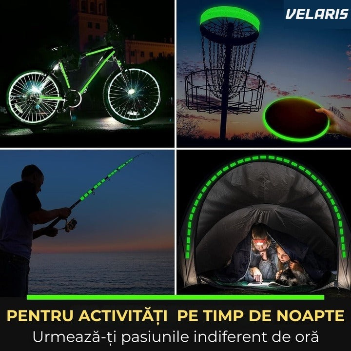 Banda fosforescenta autoadeziva 2cm x 5m, vizibila 8 ore, marcaj siguranta interior/exterior