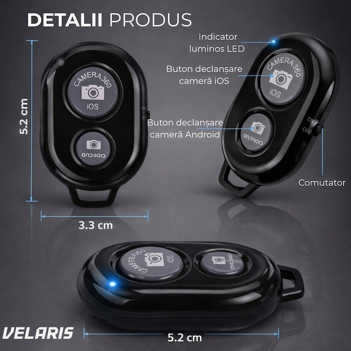 Telecomandă wireless selfie, Bluetooth 4.0, compatibil iOS și Android, 5x2x1 cm