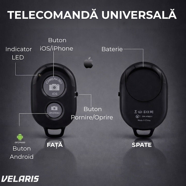 Telecomandă wireless selfie, Bluetooth 4.0, compatibil iOS și Android, 5x2x1 cm