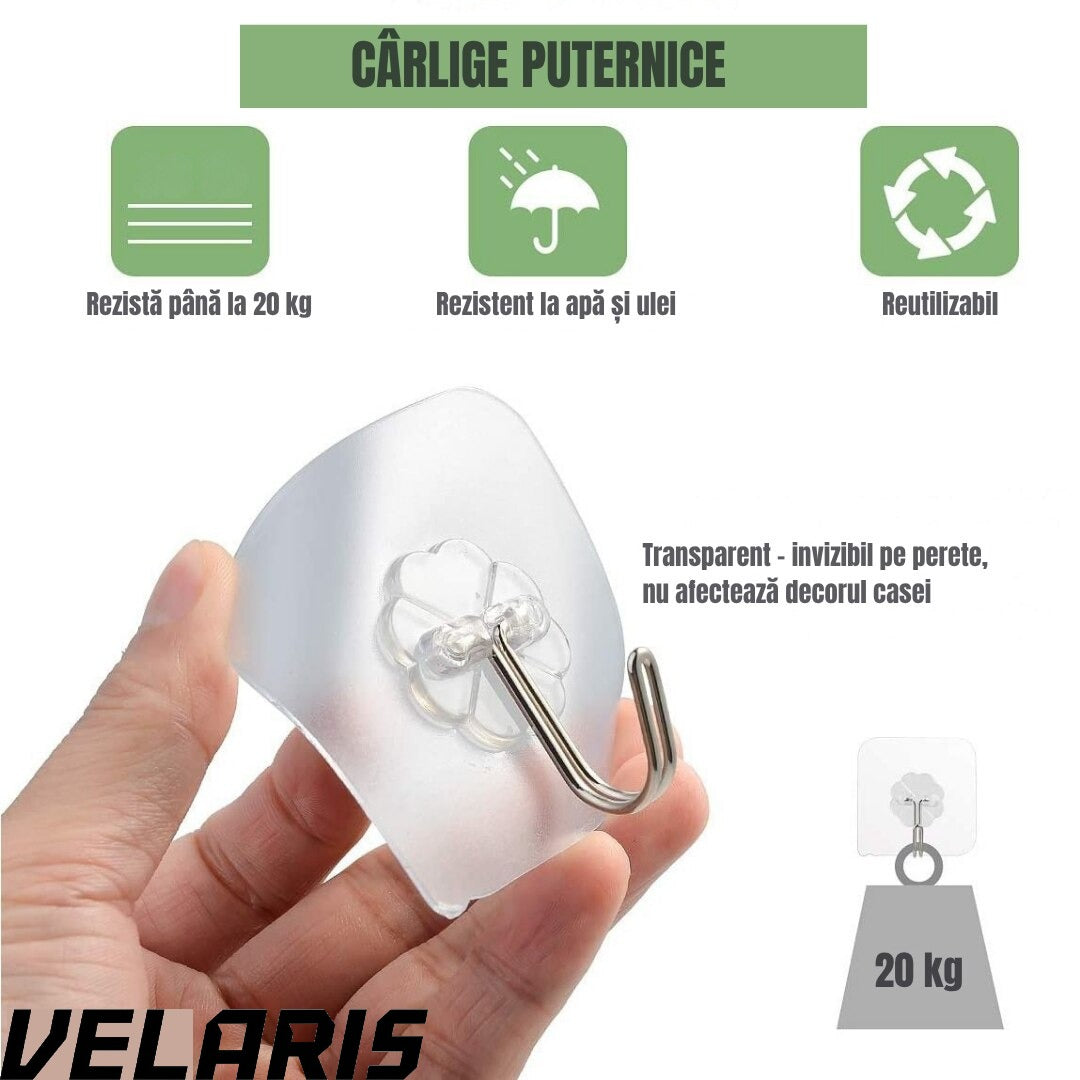 Set 10 carlige autoadezive transparente pentru prosoape, impermeabile, ABS durabil, 180° rotative, fixare puternica si reutilizabila, pentru baie, bucatarie si dormitor