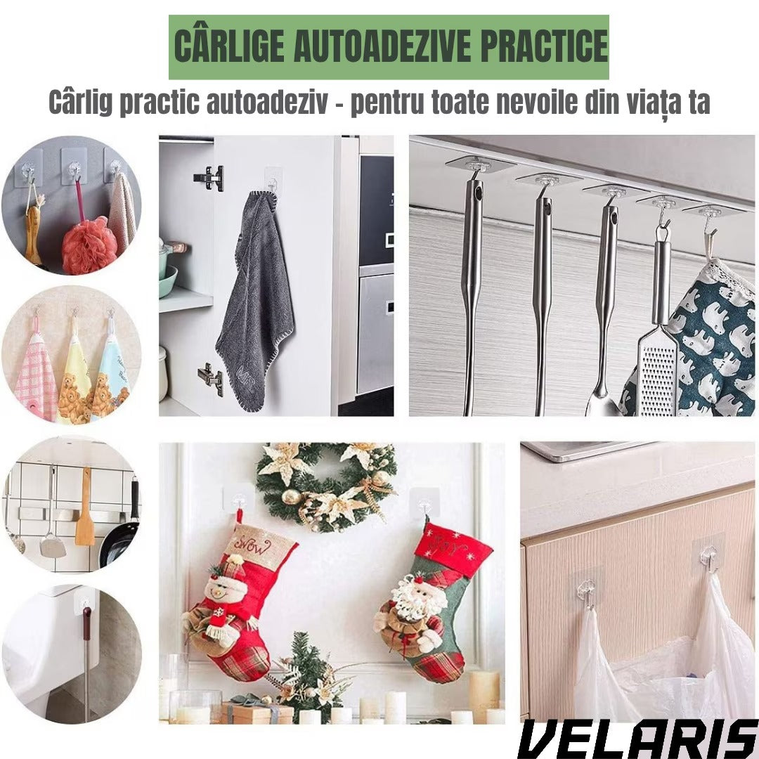Set 10 carlige autoadezive transparente pentru prosoape, impermeabile, ABS durabil, 180° rotative, fixare puternica si reutilizabila, pentru baie, bucatarie si dormitor