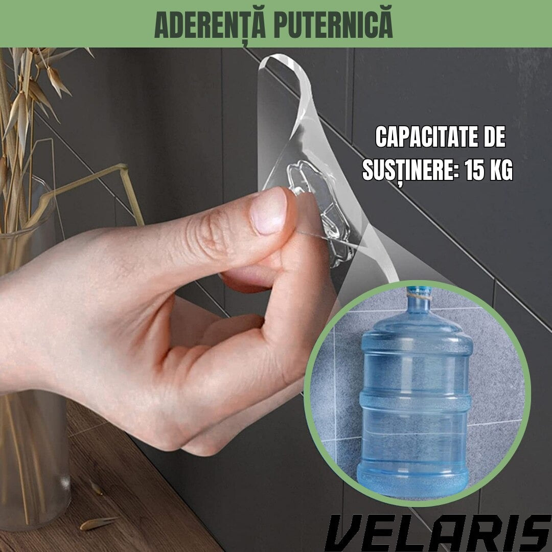 Set 10 carlige autoadezive transparente pentru prosoape, impermeabile, ABS durabil, 180° rotative, fixare puternica si reutilizabila, pentru baie, bucatarie si dormitor