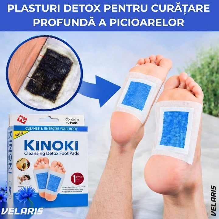 Set 10 plastri detoxifianti KINOKI pentru picioare cu floare albastra, detoxifiere naturala