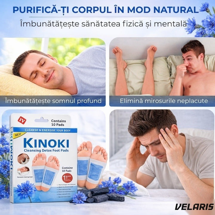Set 10 plastri detoxifianti KINOKI pentru picioare cu floare albastra, detoxifiere naturala