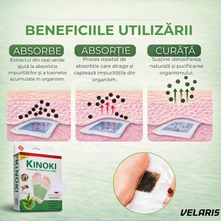 Set 10 Plasturi Detoxifiere KINOKI pentru Picioare cu Ceai Verde