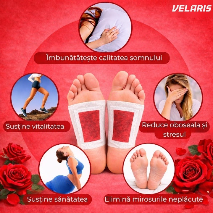 Set 10 Plasturi Detoxifiere KINOKI pentru Picioare cu Trandafir