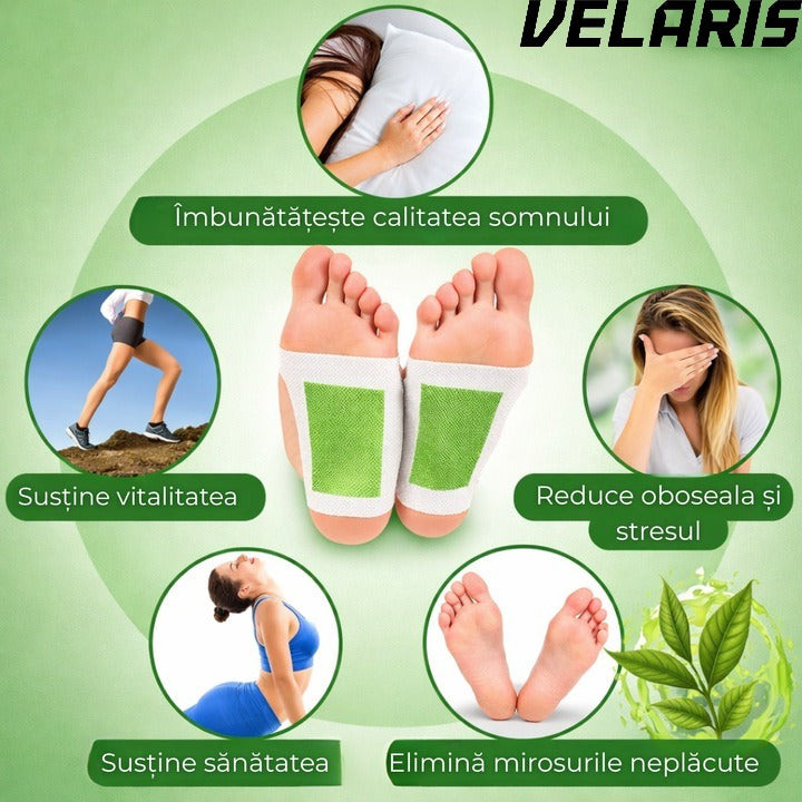 Set 10 Plasturi Plasturi Detox KINOKI pentru Picioare cu ceai verde, Detoxifiere Naturala, Eliminare Toxine, Reducere Miros Neplacut, Imbunatatire Somn, Relaxare si Revitalizare