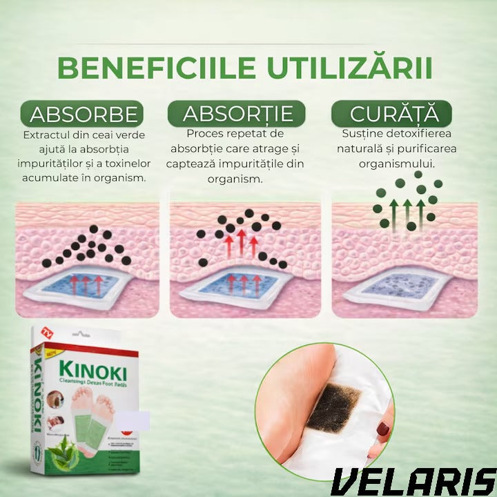 Set 10 Plasturi Plasturi Detox KINOKI pentru Picioare cu ceai verde, Detoxifiere Naturala, Eliminare Toxine, Reducere Miros Neplacut, Imbunatatire Somn, Relaxare si Revitalizare