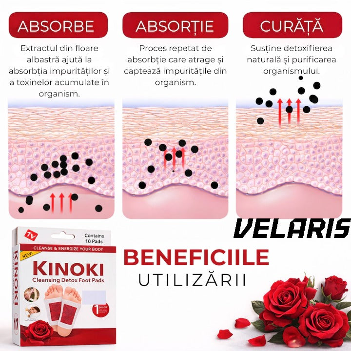 Set 10 Plasturi Plasturi Detox KINOKI pentru Picioare cu trandafir, Detoxifiere Naturala, Eliminare Toxine, Reducere Miros Neplacut, Imbunatatire Somn, Relaxare si Revitalizare