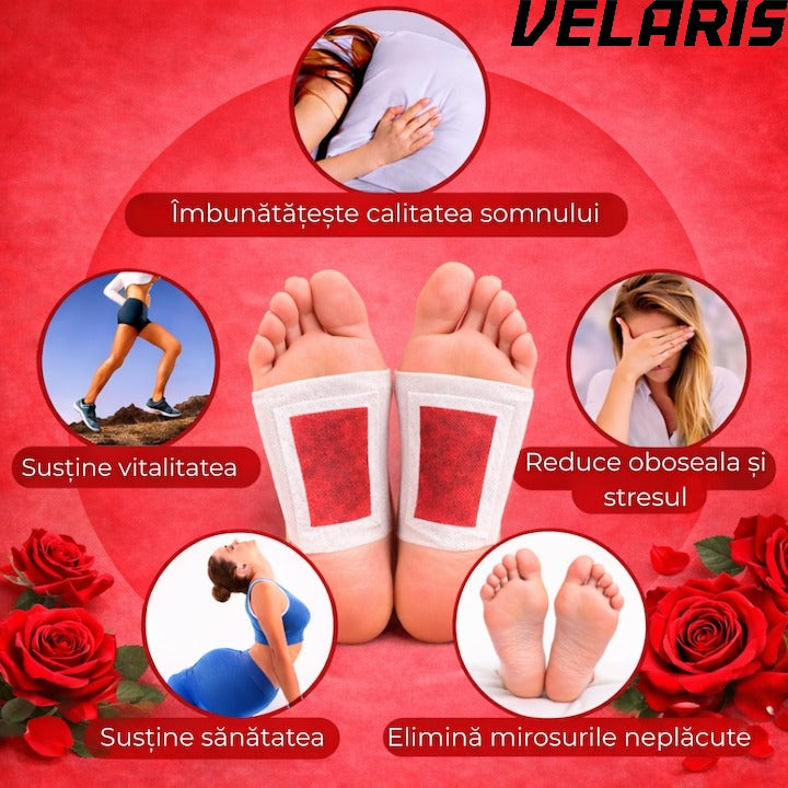 Set 10 Plasturi Plasturi Detox KINOKI pentru Picioare cu trandafir, Detoxifiere Naturala, Eliminare Toxine, Reducere Miros Neplacut, Imbunatatire Somn, Relaxare si Revitalizare