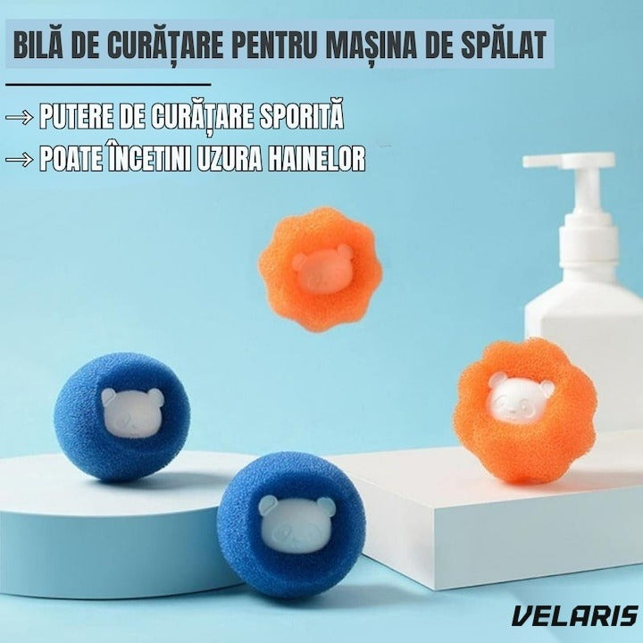 Set 10 bile mașină spălat rufe, colector păr animale și oameni, reutilizabile, albastru-portocaliu