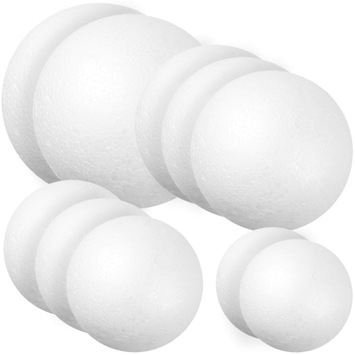 Set 10 sfere decorative albe din polistiren, diverse marimi