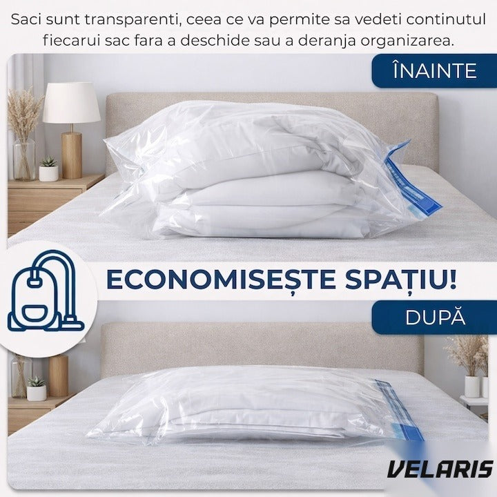 Set 12 saci de depozitare vacuum, reutilizabili, 4 dimensiuni: 40×60, 50×70, 60×80, 80×100 cm