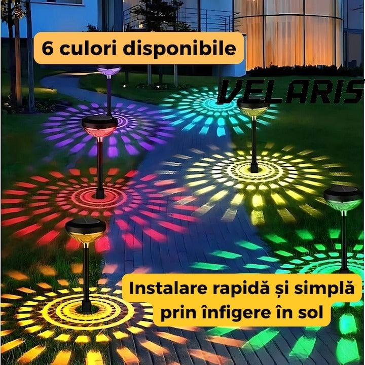 Set 2 Lampi Solare Floarea-Soarelui Decor Gradina, LED RGB Multicolor, Alimentare Solara, Rezistente la Intemperii, Instalare Usoara
